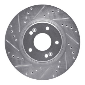 Hyundai Kona EV Brake Rotor (1) - Front Left - R1 Concepts - Drilled & Slotted - Silver - `15-`25